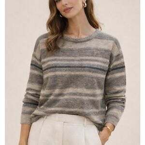 Rebecca Taylor Alpaca Wool Knit Top Lightweight XS Gray Striped Quiet Luxury